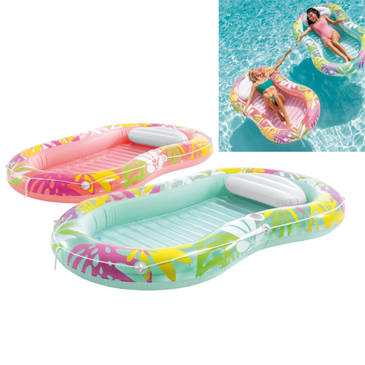 Intex inflatable blue rectangular family paddling pool on white background with red sale banner reading "Belachelijk goedkoop!"