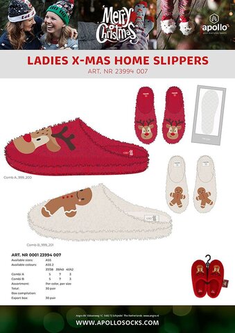 Apollo ladies x-mas home slippers asst1 - afbeelding 13