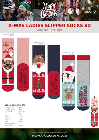 Apollo ladies X-mas slippersocks 3D 36-41 - afbeelding 1