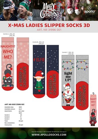 Apollo ladies X-mas slippersocks 3D 36-41 - afbeelding 2