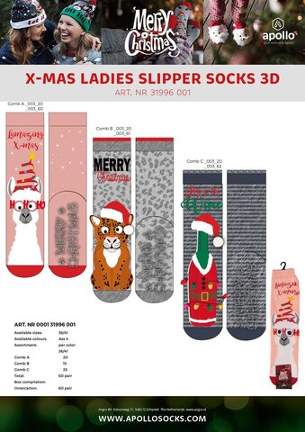 Apollo ladies X-mas slippersocks 3D 36-41 - afbeelding 3