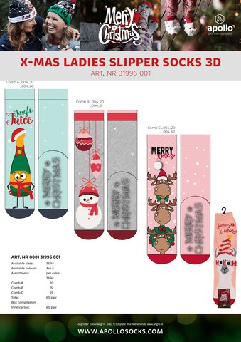 Apollo ladies X-mas slippersocks 3D 36-41 - afbeelding 4