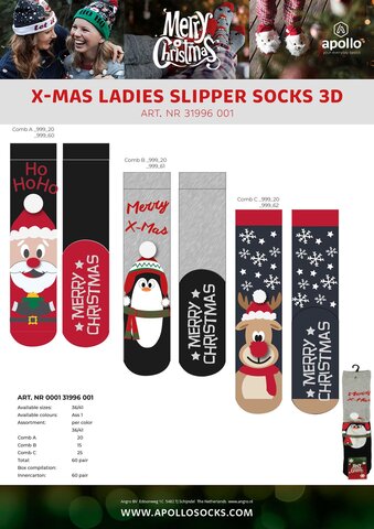 Apollo ladies X-mas slippersocks 3D 36-41 - afbeelding 5