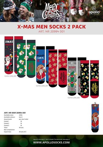 Apollo men x-mas socks 2-pack 41/46 asst