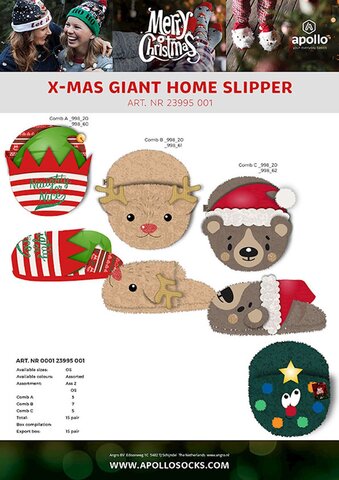 Apollo X-mas giant home slippers OS