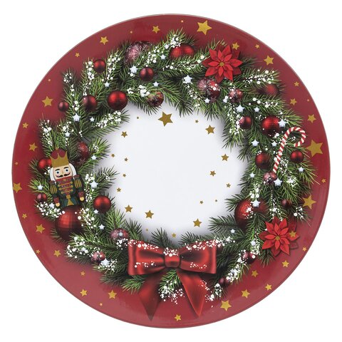 Assiette de Noël avec couronne D33cm - rouge