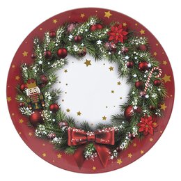 Assiette de Noël avec couronne D33cm - rouge