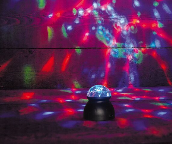 B.O. Lampe disco mini 9,5x10,5cm LED multi 3XAAA avec DC connexion