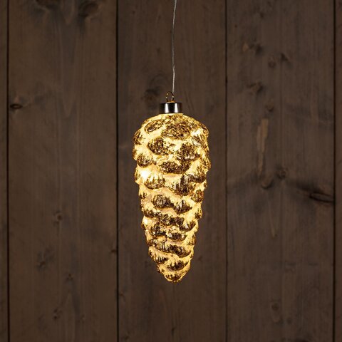 b.o. pomme de pin verre blanc-or 20cm /15 led classic chaud 2xaaa
