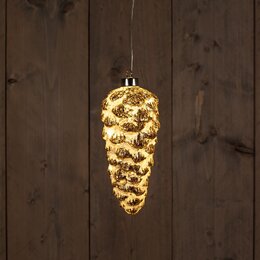 b.o. pomme de pin verre blanc-or 20cm /15 led classic chaud 2xaaa