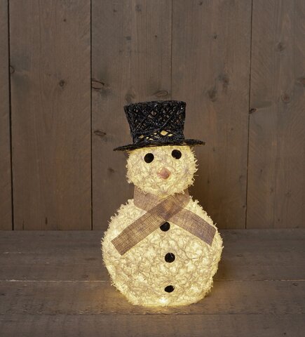 b.o. sneeuwpop katoen/glitter 40cm/20led warm wit / 2xaa