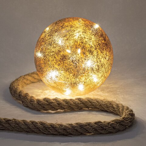 Bal glas 10Led warm wit aan touw  D15cm Timer