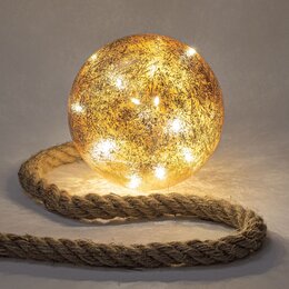 Bal glas 10Led warm wit aan touw  D15cm Timer