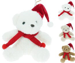 Beer met kerstmuts 15cm 3ass