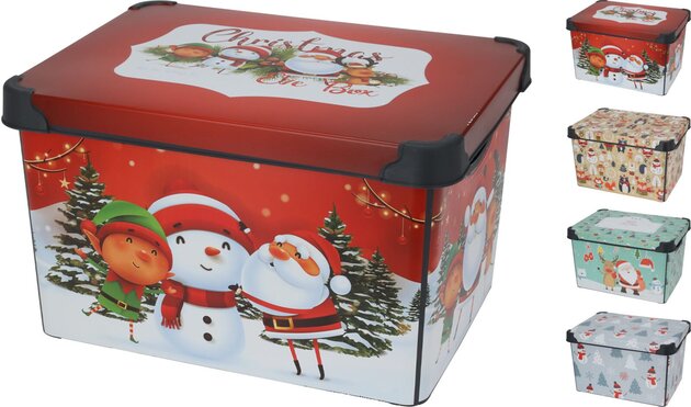 Boîte rangement 22L avec couvercle Noël 4ass