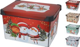 Boîte rangement 22L avec couvercle Noël 4ass