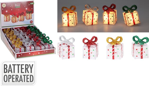 Cadeau H7cm Led glitter 4ass