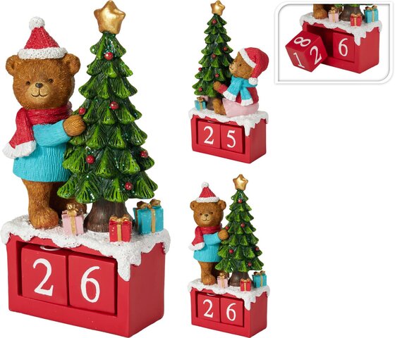 Calendrier de l'Avent ours H24cm 2ass