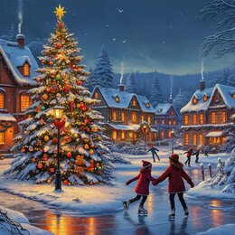 Canvas 38x38cm 5Led - schaatsende kinderen