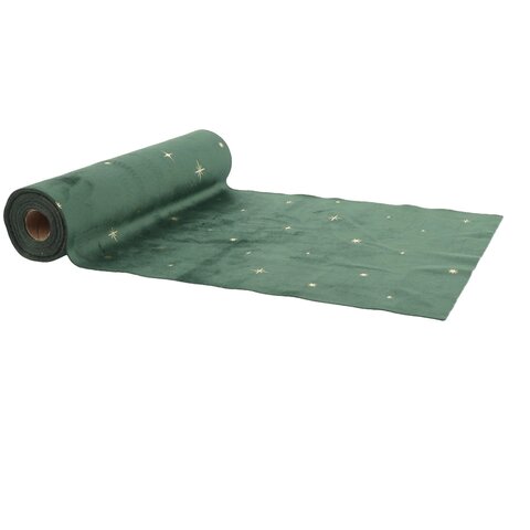Chemin de table 28cmx3m étoiles velours vert/or