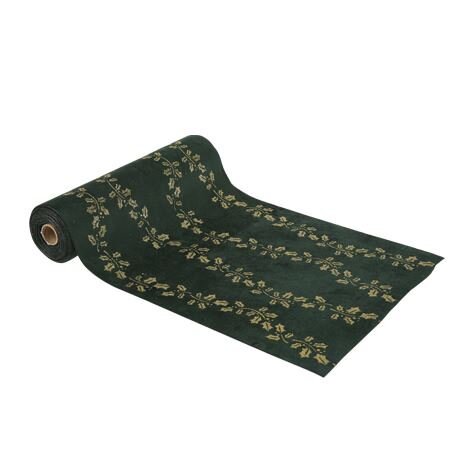 Chemin de table 28cmx3m houx velours vert/paillettes or
