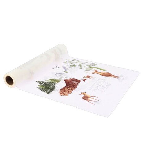 Chemin de Table "Joyeux Noël" 28cmx3m neige/blanc/vert/argent