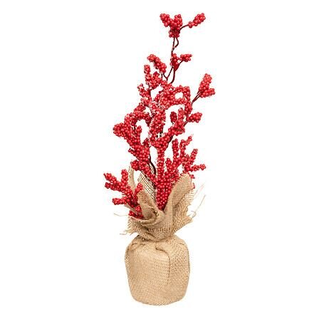 Compositie met rood bessen H38cm jute