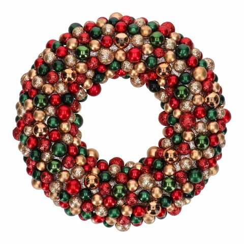 Couronne avec boules de Noël D30cm vert rouge or