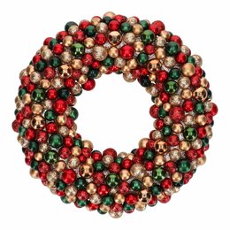 Couronne avec boules de Noël D30cm vert rouge or