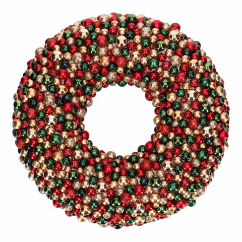Couronne avec boules de Noël D50cm vert rouge or