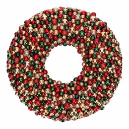 Couronne avec boules de Noël D50cm vert rouge or
