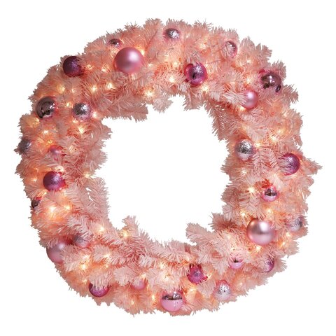 couronne avec boules rose transfo LED 90