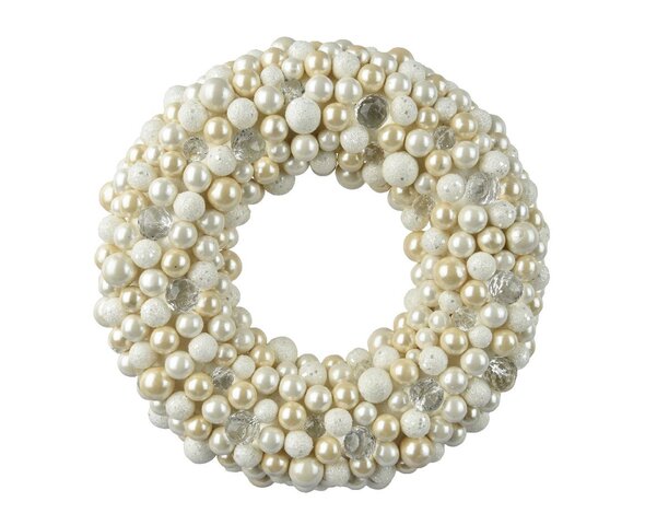 Couronne de Noël D50cm avec boules plastique blanc