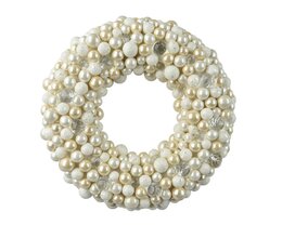 Couronne de Noël D50cm avec boules plastique blanc