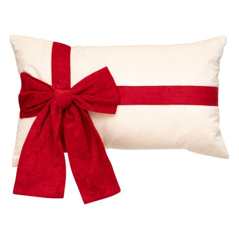 Coussin 30x50cm beige avec Noeud rouge