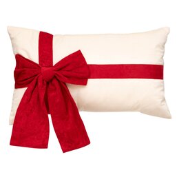 Coussin 30x50cm beige avec Noeud rouge