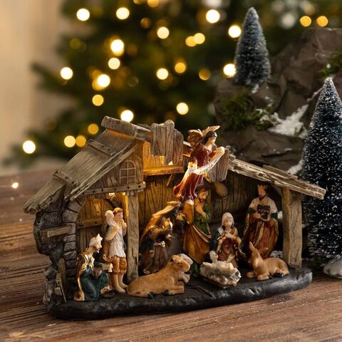 Crèche 11figures 3Led H18cm - image 2