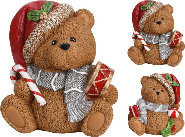 Deco beer met kerstmuts 2ass