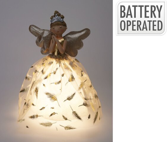 Deco engelmeisje 22x36cm Led goud