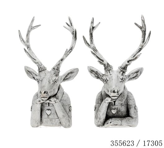 Deco herthoofd 19x32cm 2ass zilver