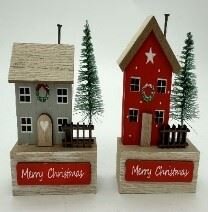 Deco huis 7x9cm op hout 2ass