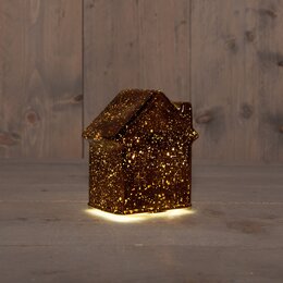 Deco huis glas 12x7x14cm 10Led brons