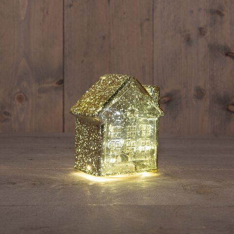 Deco huis glas 12x7x14cm 10Led goud