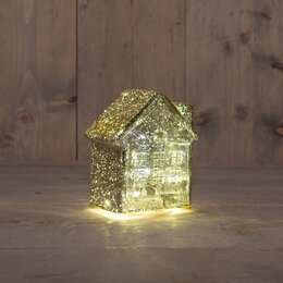 Deco huis glas 12x7x14cm 10Led goud