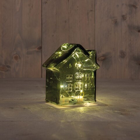 Deco huis glas 12x7x14cm 10Led groen