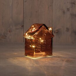 Deco huis glas 12x7x14cm 10Led koper
