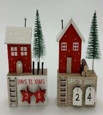 Deco huis-kalendar 9x13cm op hout 2ass