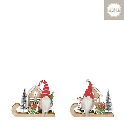 Deco kabouter op slee 14x12cm 2ass