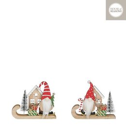Deco kabouter op slee 14x12cm 2ass