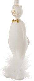 Deco kat met hoed 5x16cm wit goud